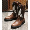 Santimon Mid-Calf Western Cowboy Boots, Embroidered, Thick Sole, Brown - 4 of 4