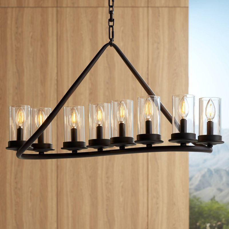 Franklin Iron Works Heritage Bronze Linear Pendant Chandelier 29 3/4" Wide Farmhouse Rustic Glass Shade 8-Light Fixture for Dining Room Kitchen Island, 2 of 9