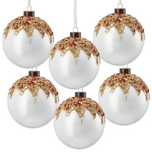 Whisen D3.9" Christmas Ball Ornaments, Glass Decorative Hanging Ball Christmas Tree Ornaments, Set of 6 - 1 of 4