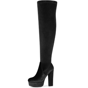 BLISSFUL STEP Platform Thigh High Boot Velvet Over the Knee Boots for Women - 1 of 4