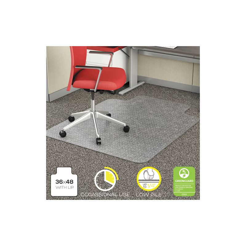 deflecto EconoMat Occasional Use Chair Mat, Low Pile Carpet, Roll, 36 x 48, Lipped, Clear, 1 of 8