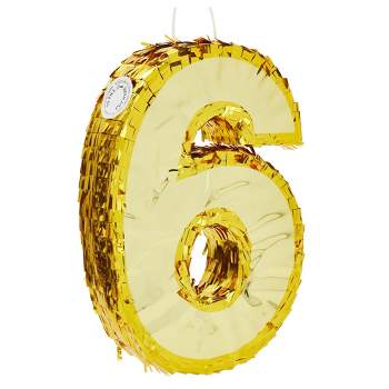 Juvale Gold Foil Number 6 Pinata for 6th Birthday Party Decorations, Anniversary Celebrations (Small, 16 x 11 x 3 In)