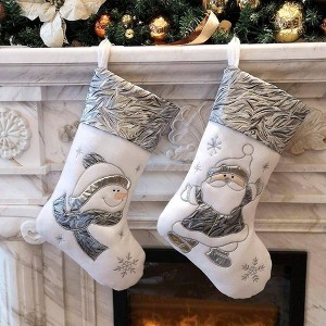 Classic White Silvery Stockings Set of 2 Holiday Party Family Fireplace Hanging Xmas Character 17 Inches Stockings - 1 of 4