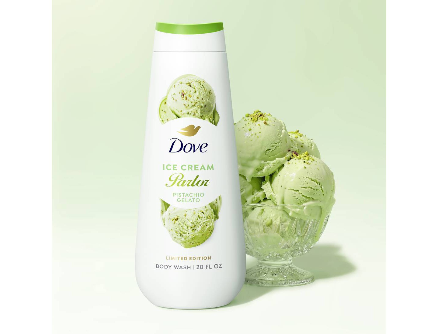Гель для душа Dove Beauty Ice Cream Parlor, Pistachio Gelato, 20 fl oz, цвет: Кремовый — фото 5