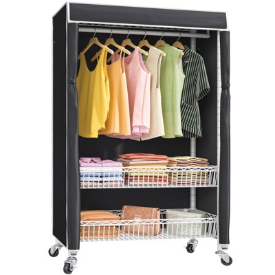 Covered garment rack on wheels sale