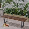 61.75" Contemporary Acacia Wood Dining Bench with Powder-Coated Iron Legs for Outdoor Use -3irtyhousy - 2 of 4
