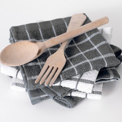 Gray Terry Cotton Check Dish Cloth Set of Six