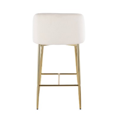 Elegant Gold Steel and Cream Velvet Counter Stools, Set of 2