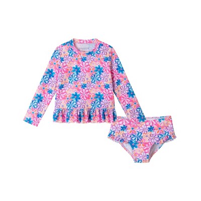 Andy & Evan  Toddler  Floral Print Rib Long Sleeve Rash Guard Set