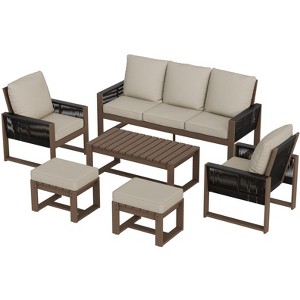 EAGLE PEAK Natural Cedar Wood Conversation Set, Outdoor Patio Furniture with 2 Ottomans and Coffee Table - 1 of 4