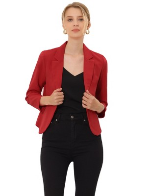 INSPIRE CHIC Women's Open Front Office Long Sleeve Lightweight Printed Floral Crop Suit Blazer
