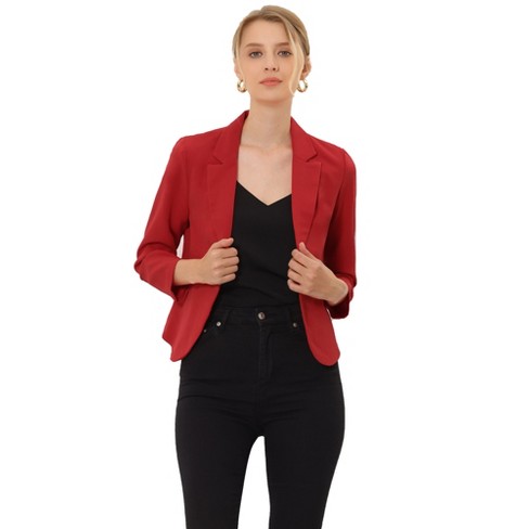 Allegra K Women's Open Front Office Work Crop Long Sleeve Suit Blazer ...