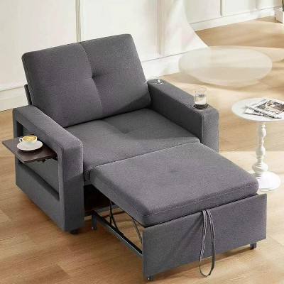 Vipbear 3-in-1 sofa chair bed, 42.5W convertible sleeping chair with pull-out bed and wing table, cup holder, adjustable backrest, side pockets