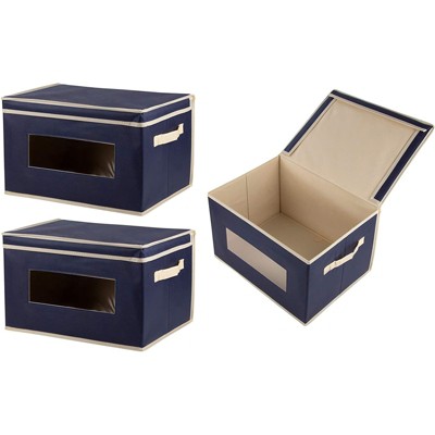 Juvale 3 Pack Collapsible Fabric Storage Bins, Cubes & Organizer with Handles, Shelf Baskets & Boxes for Organization, Navy Blue, 16.25 x 12 in