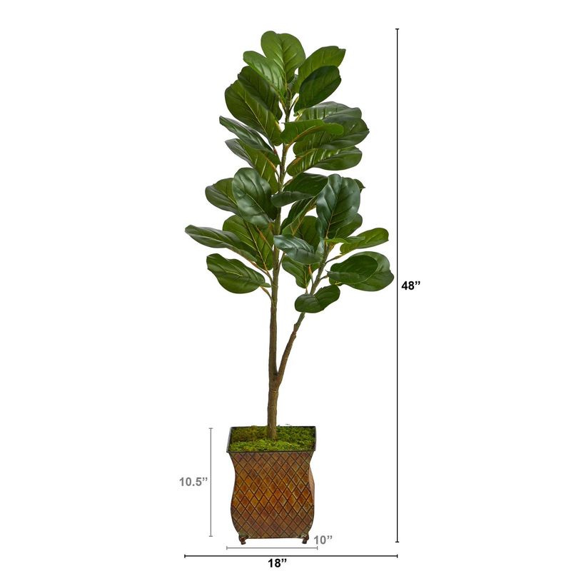 Nearly Natural 4-ft Fiddle Leaf Fig Artificial Tree in Metal Planter with Faux Moss, 2 of 5