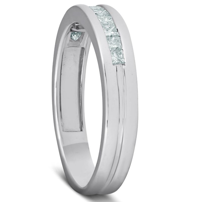 Pompeii3 1/2ct Princess Cut Diamond Mens Wedding Ring 14K White Gold, 3 of 5