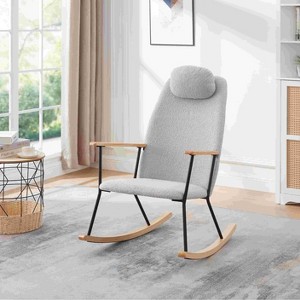 CAVINAS Teddy Fabric Glider Rocking Chair with High Backrest and Adjustable Headrest Pillow,Upholstered Rocking Chair,Nursery Accent Chair for Bedroom - 1 of 4