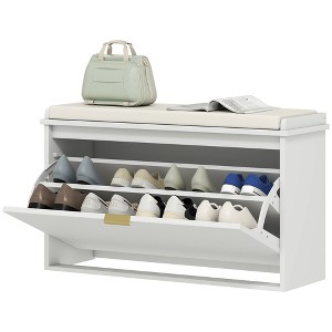 Shoe Storage Bench with Padded Seat Cushion and Flip-Drawer, Entryway Bench, Shoe Cabinet, 31.5x10.2x18.7 Inches - 1 of 4