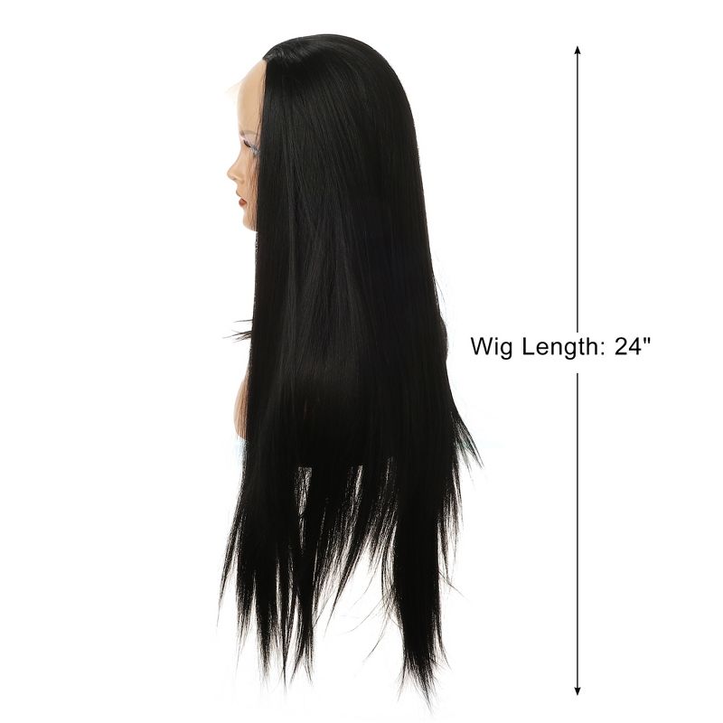 Unique Bargains Women's Long Straight Lace Front Wigs with Adjustable Wig Cap 24" 1 Pc, 2 of 7