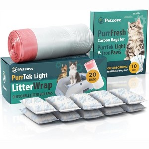 Petcove LitterWrap Liners & PurrFresh Deodorizers for PurrTek Max & Light Auto Cat Litter Boxes, 15 Jumbo Unscented Drawstring Bags - 1 of 4