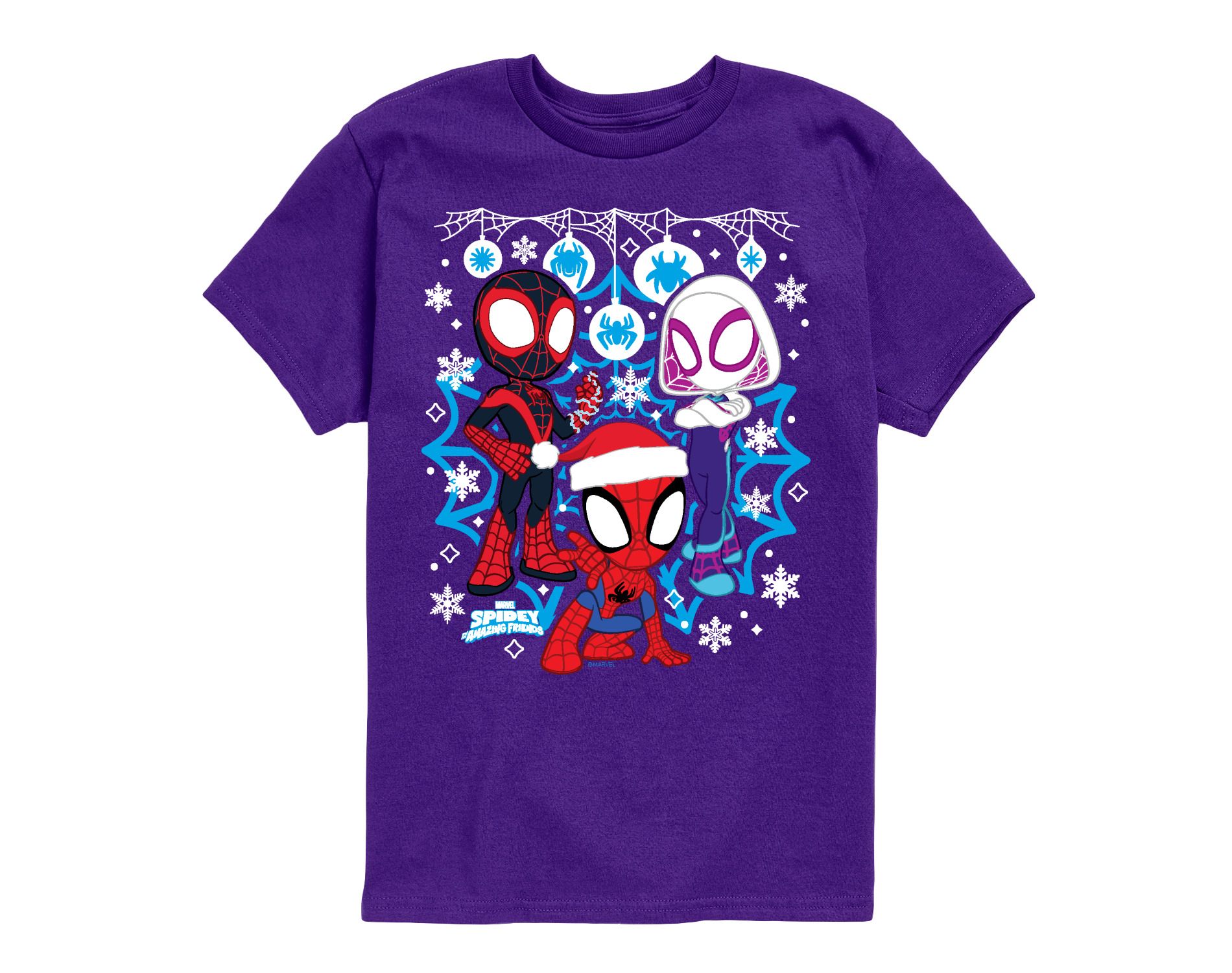 Boys' Marvel Spidey And Friends Snow -Youth Short Sleeve Graphic T-Shirt Short Sleeve Graphic T-Shirt - Purple - X-Large
