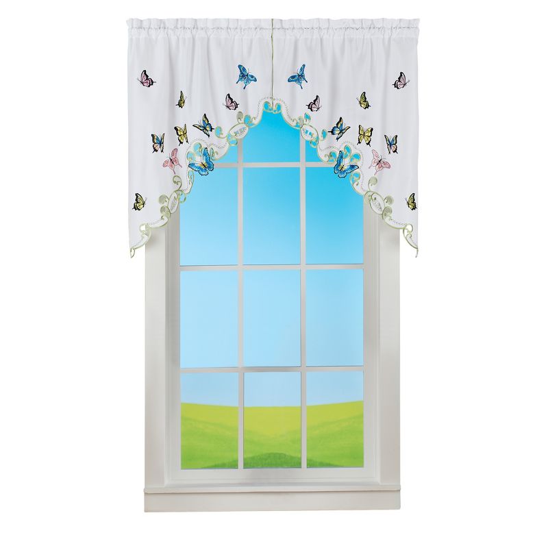 Collections Etc Embroidered Dancing Butterflies & Lavender Window Curtains, 1 of 3