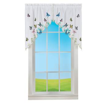 Collections Etc Embroidered Dancing Butterflies & Lavender Window Curtains