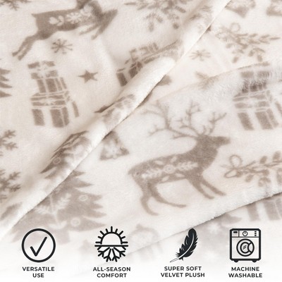 Winter Animals Grey Velvet Plush Fleece Full/Queen Bed Blanket