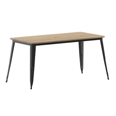 Declan 30" x 60" Brown Poly Resin Top Black Steel Base Dining Table