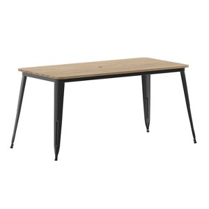 Flash Furniture Declan Commercial Indoor/Outdoor Dining Table with Umbrella Hole, 30" x 60" All Weather Poly Resin Top and Steel Base - 1 of 4