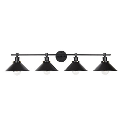 PAKOKULA 4-Light Matte Black Dimmable Vanity Light with Wide Cone Shade.