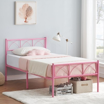 Twin Size Sturdy Modern Stylish Iron Bed Frame with Headboard and Footboard Metal Platform Bed, No Box Spring Needed, Under Bed Storage, White