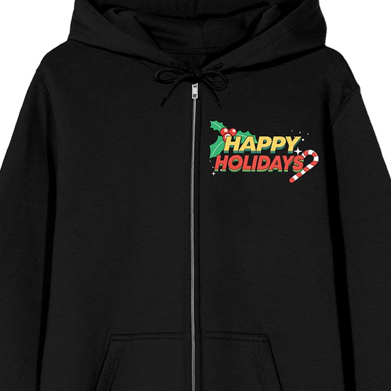 Looney Tunes Tweety Heart Happy Holidays Long Sleeve Black Adult Zip-Up Hoodie, 2 of 5