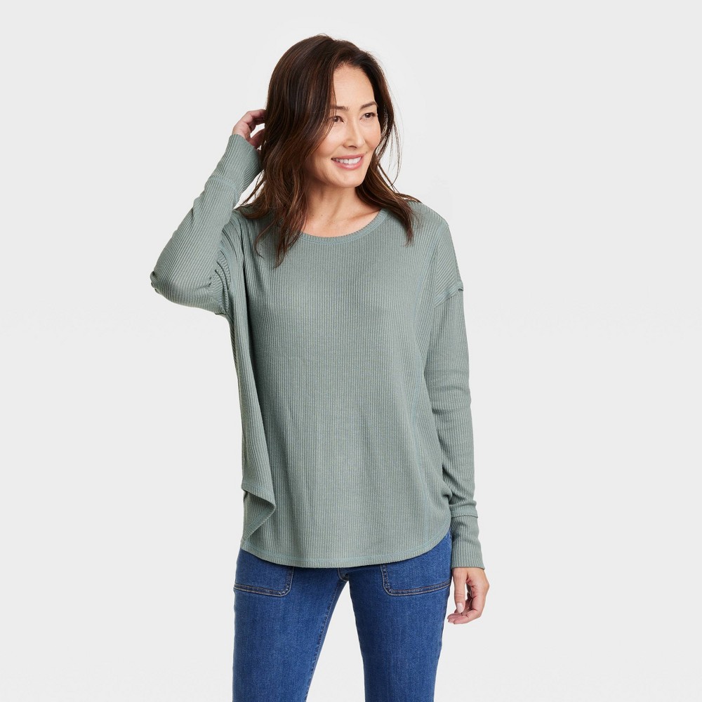 Women's Long Sleeve U-Neck Tunic Top - Knox Rose™ Dark Green S