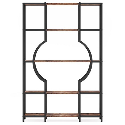 Resenkos Bookshelf, Bookcase Standing Shelf Unts,5-Tier Bookshelf, Industrial Bookcase Shelving Unit for Home Office,Walnut & Black Brown