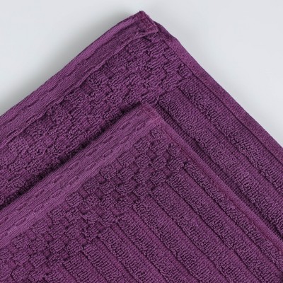 Plum Cotton Ribbed Checkered Border 8-Piece Towel Set