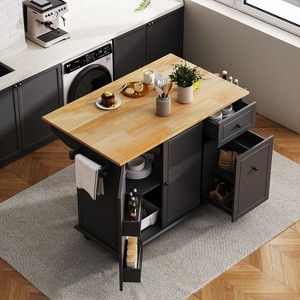 Mobile Kitchen Island with Fold-Down Leaf, Built-In Storage Shelf, Three-Level Sliding Cabinet Organizer, and Spice Storage Rack - 1 of 4