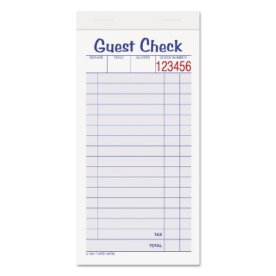 Adams Guest Check Unit Set Carbonless Duplicate 6 7/8 x 3 3/8 50 Forms 10/Pack 10450SW