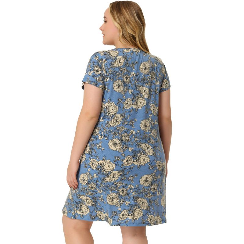 Agnes Orinda Women's Plus Size Relaxed Fit Floral Inverted Box Pleat Boho Shirt Dresses, 4 of 6