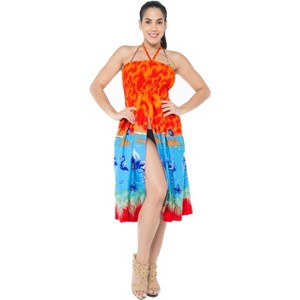 LA LEELA Women's House Daily Routine Evening Wear Mini Elastic Tube Top Vacation Mini Tube Casual Dress Evening Midi Club One Size Orange, Flamingo - 1 of 4