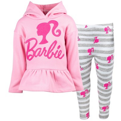 Barbie Little Girls Zip Up Fleece Hoodie Graphic T-shirt And Leggings 3  Piece Outfit Set Gray 5 : Target