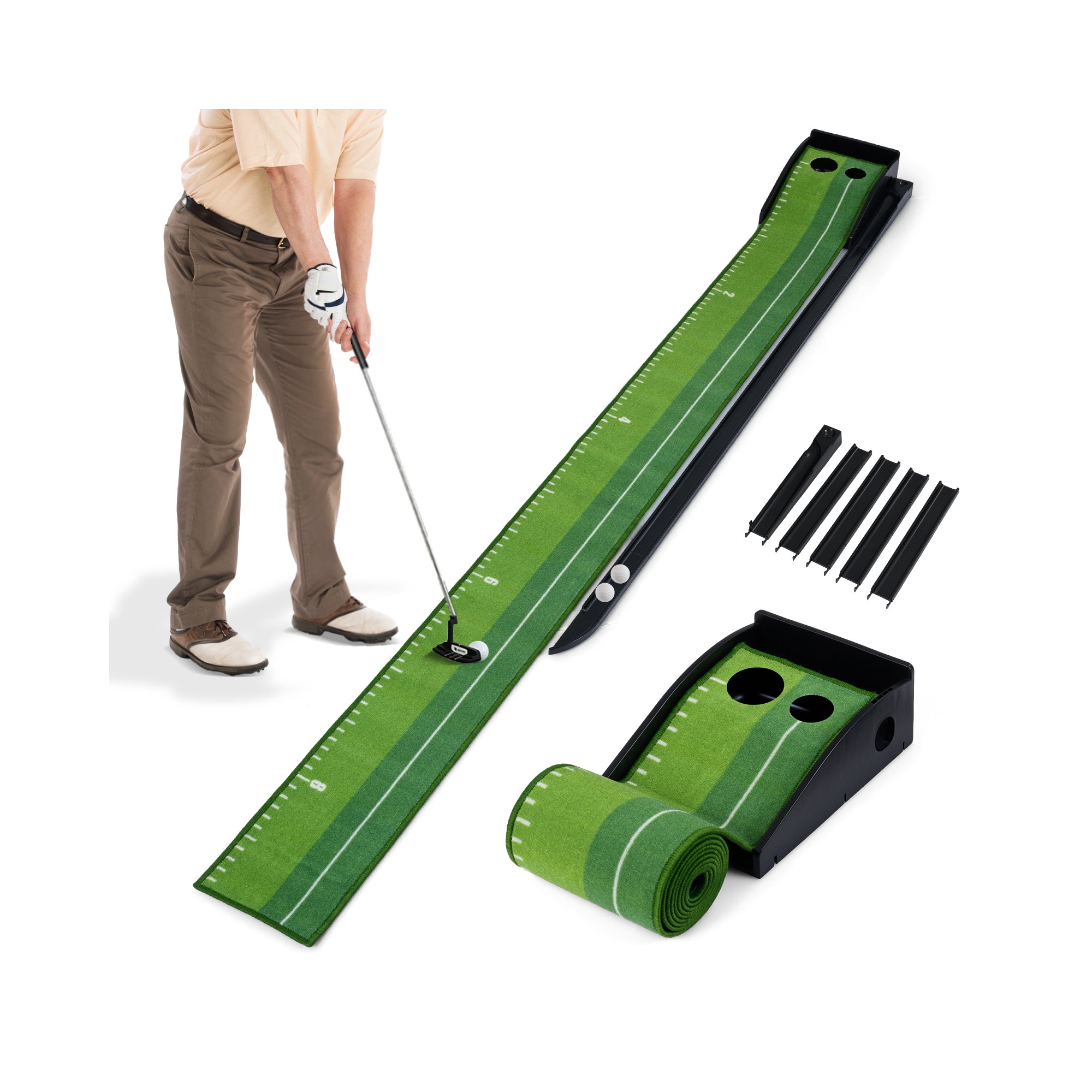Gymax Putting Green Indoor w/Auto Ball Return 3 Putting Practice Balls Non-Slip Base