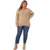 Women's Plus Size V Neck Long Sleeve Knit Solid Casual Basic Sweater - Agnes Orinda - 3 of 4