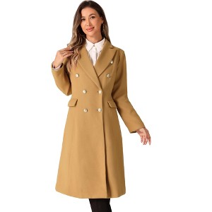 Allegra K Women's Double Breasted Notched Lapel Collar Classic Winter Coat - 1 of 4