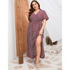 Whizmax Women Plus Size Wrap Maxi Dress Short Flutter Sleeves Empire Waist Split A Line Boho Casual Dress Wine Spots 3XL - 4 of 4
