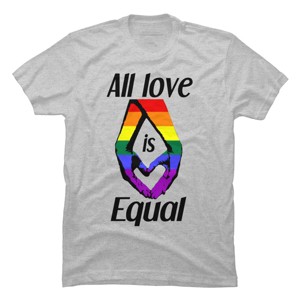 Adult Design By Humans Love is Equal Holding Hands Pride Flag By dnlribeiro88 T-Shirt - 1 of 2
