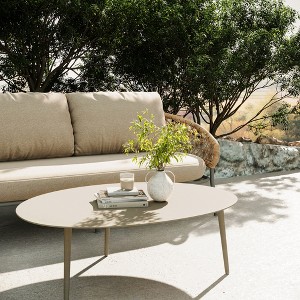 POVISON 39" Light Gray Metal Outdoor Round Coffee Table, Weather Resistant Coffee Table for Deck Porch Balcony Backyard Garden - 1 of 4