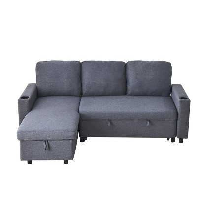 NicBex 78.7 Inch Linen L-Shaped Sofa Bed,Reversible Sleeper Sofa with Pullout Bed for Office,Living Room,Apartment