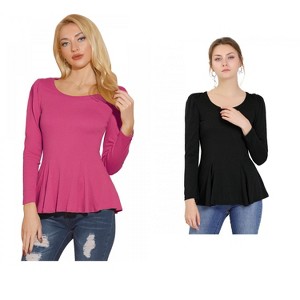 Allegra K Women's Long Sleeve Scoop Neck Casual Peplum Shirt 2 Packs - 1 of 4