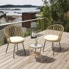 3 Piece Outdoor Patio Leisure Set,Rattan Garden Patio Bistro Set,Fabric Upholstered Rattan Chairs Set of 2 with Round Table-Coolbibila - 3 of 4